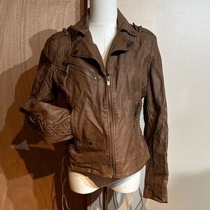 CoffeeShop Women's Brown Jacket with Lace Detailing
